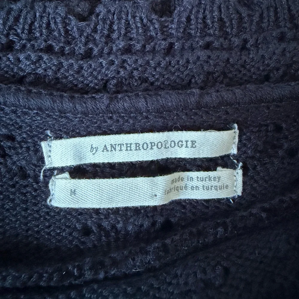 Anthropologie Black Crochet Short-Sleeve Knit Top - BLK| M NWOT